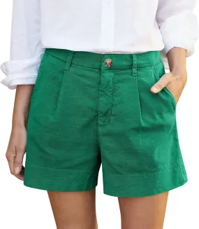 Womens Linen Shorts Casual Summer Lounge Shorts Lightweight Wide Leg Shorts with Pockets High Waisted Bermuda Shorts