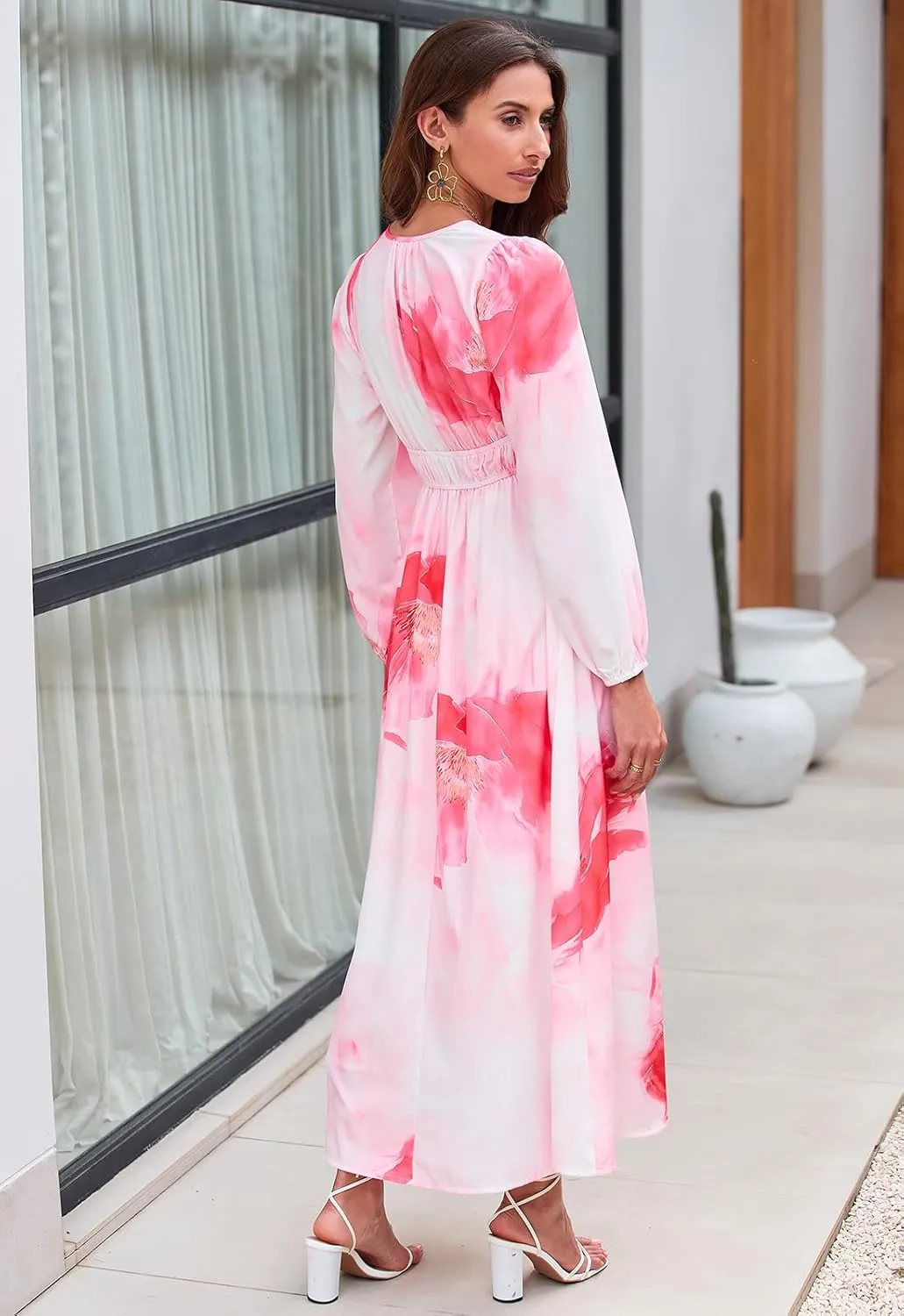 Women's Long Sleeve Floral Maxi Dress Summer Wedding Guest Dress