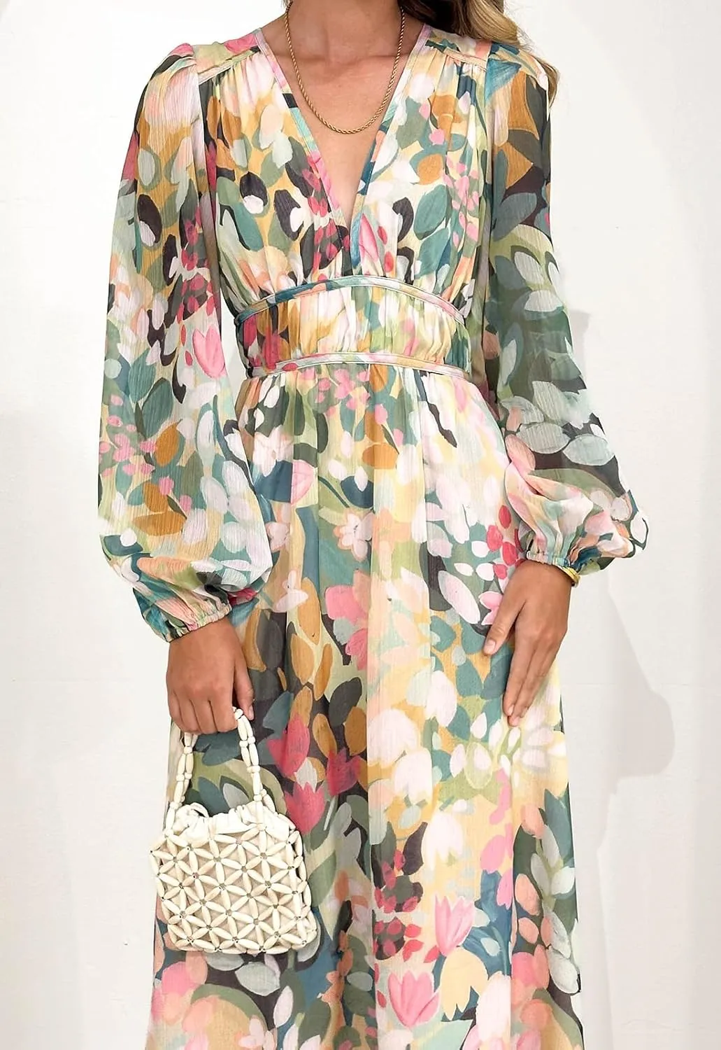 Women's Long Sleeve Floral Maxi Dress Summer Wedding Guest Dress