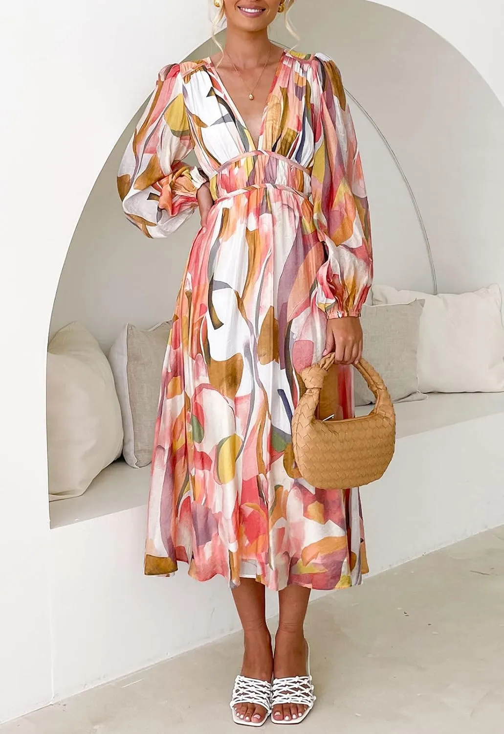 Women's Long Sleeve Floral Maxi Dress Summer Wedding Guest Dress