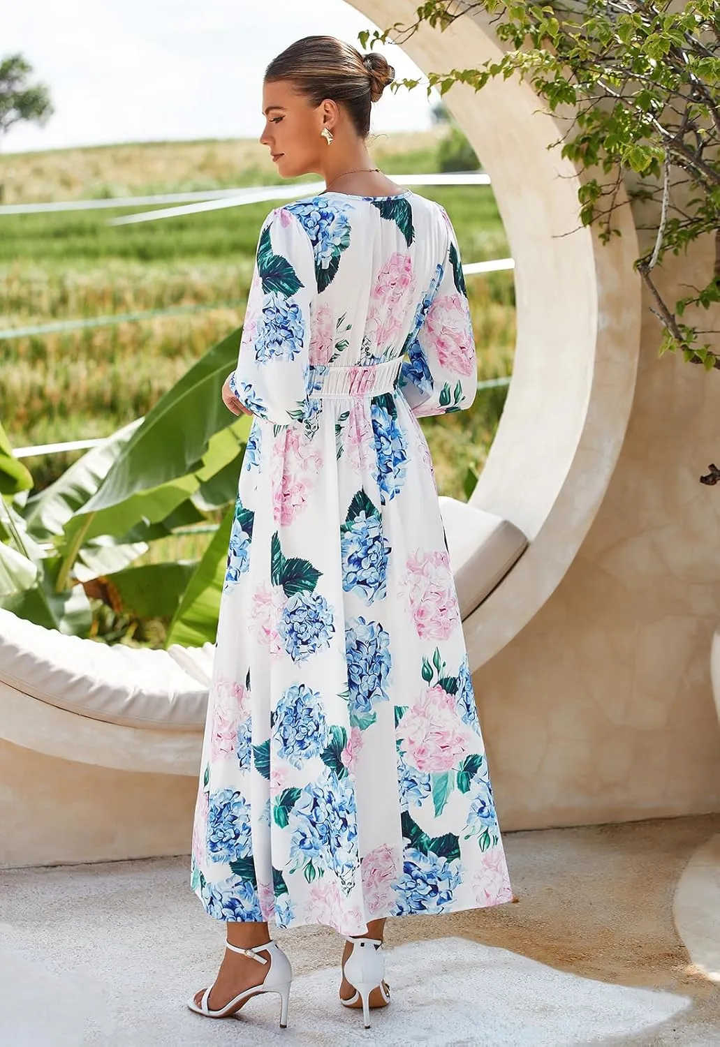 Women's Long Sleeve Floral Maxi Dress Summer Wedding Guest Dress