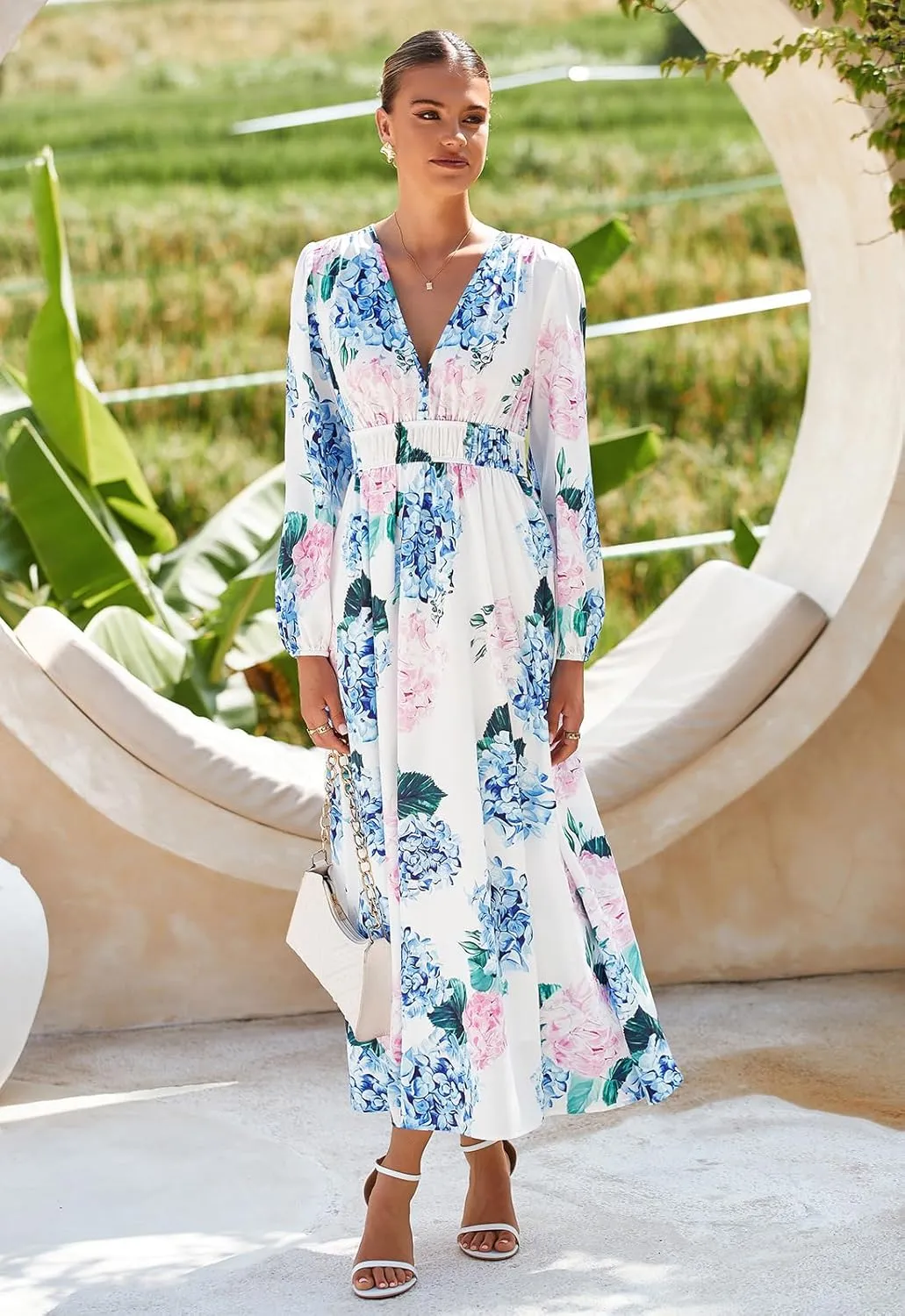 Women's Long Sleeve Floral Maxi Dress Summer Wedding Guest Dress