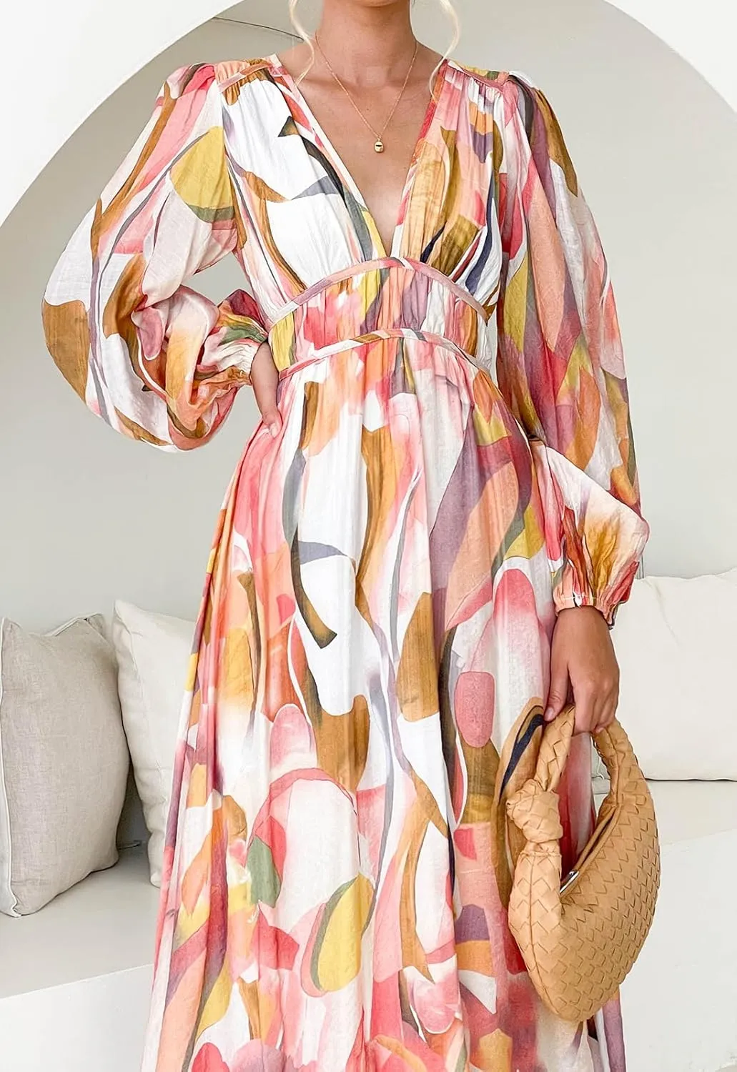 Women's Long Sleeve Floral Maxi Dress Summer Wedding Guest Dress