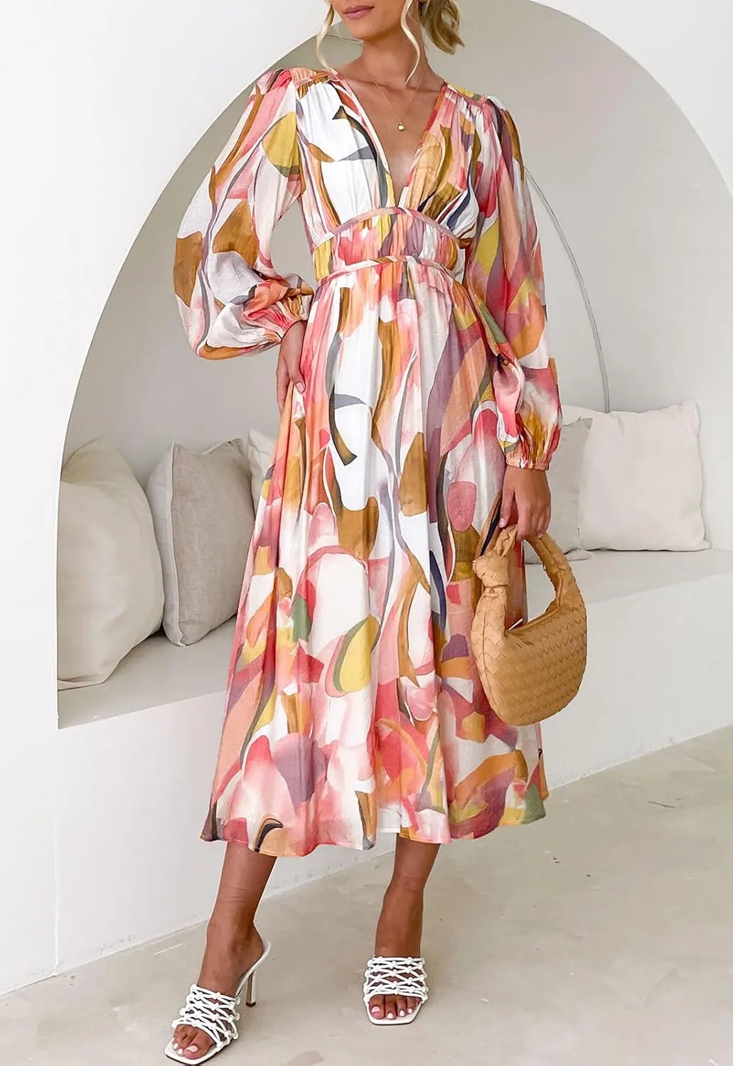 Women's Long Sleeve Floral Maxi Dress Summer Wedding Guest Dress