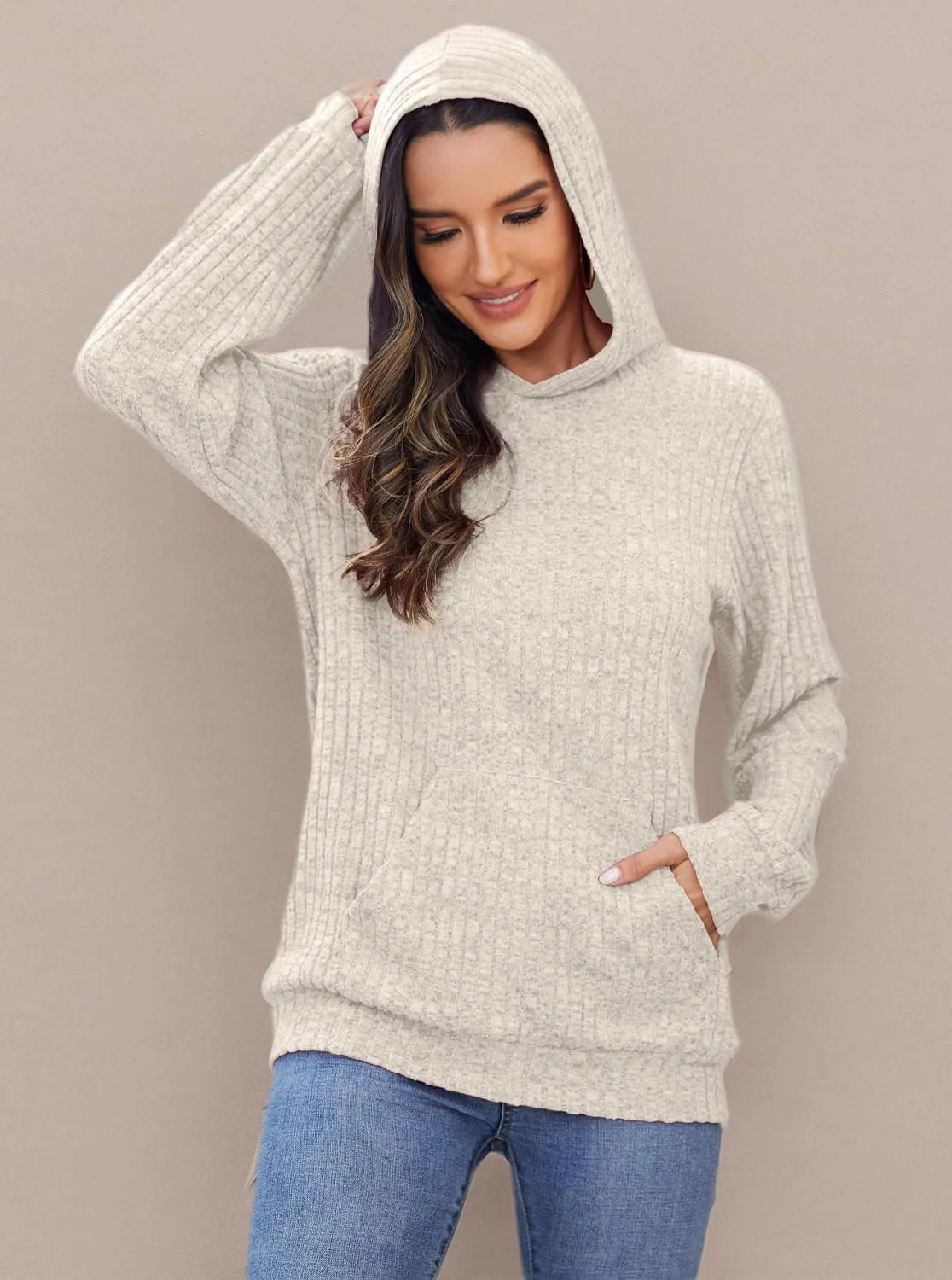 Womens Long Sleeve Shirts Kangaroo Pocket Fashion Hoodies Fall Pullover Sweatshirts