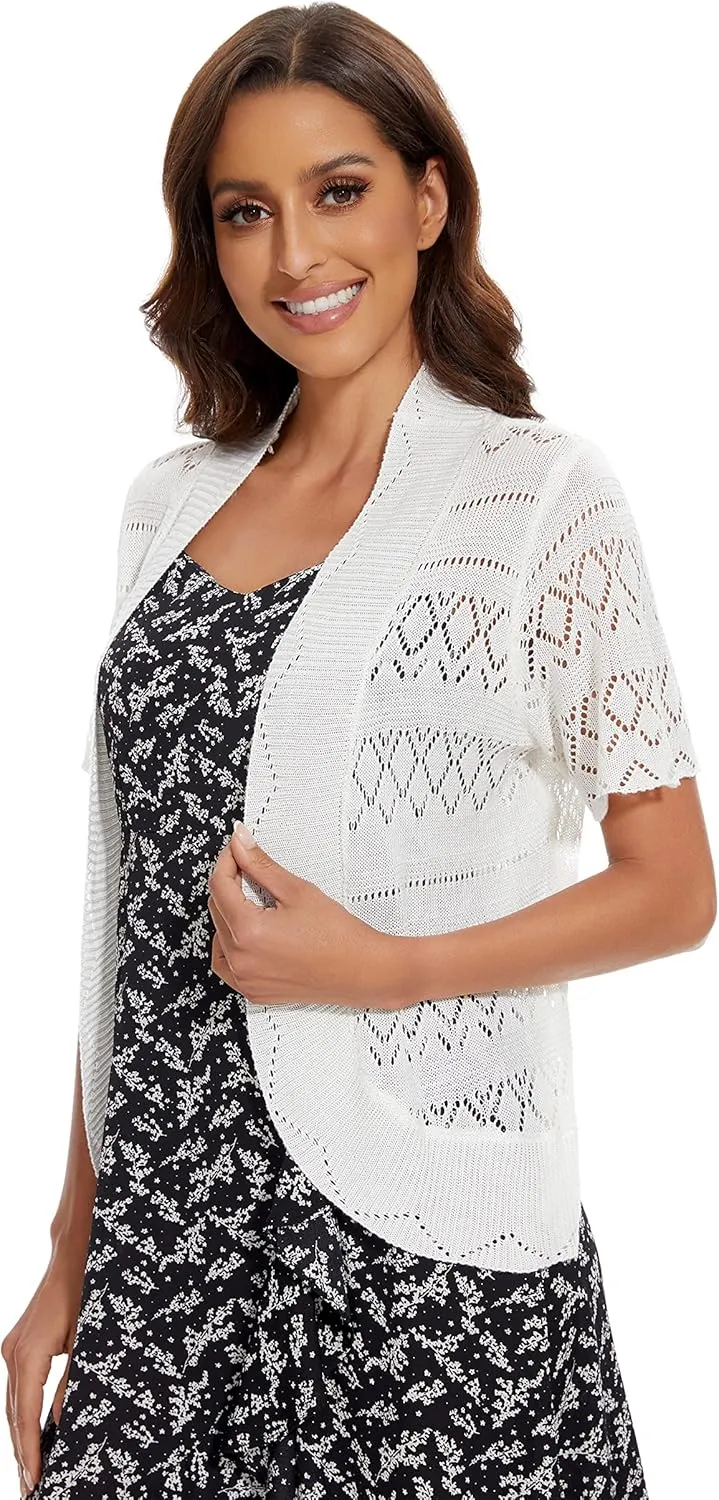 Women's Open Front Bolero Shrug Lightweight Knit Hollow Out Cropped Cardigan