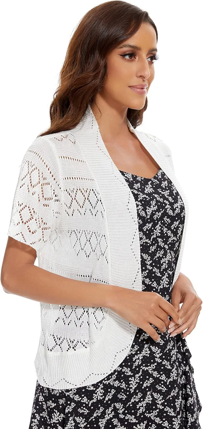 Women's Open Front Bolero Shrug Lightweight Knit Hollow Out Cropped Cardigan