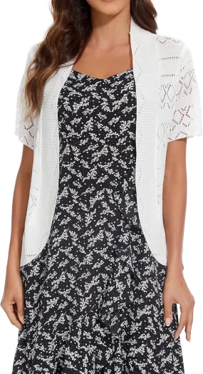 Women's Open Front Bolero Shrug Lightweight Knit Hollow Out Cropped Cardigan