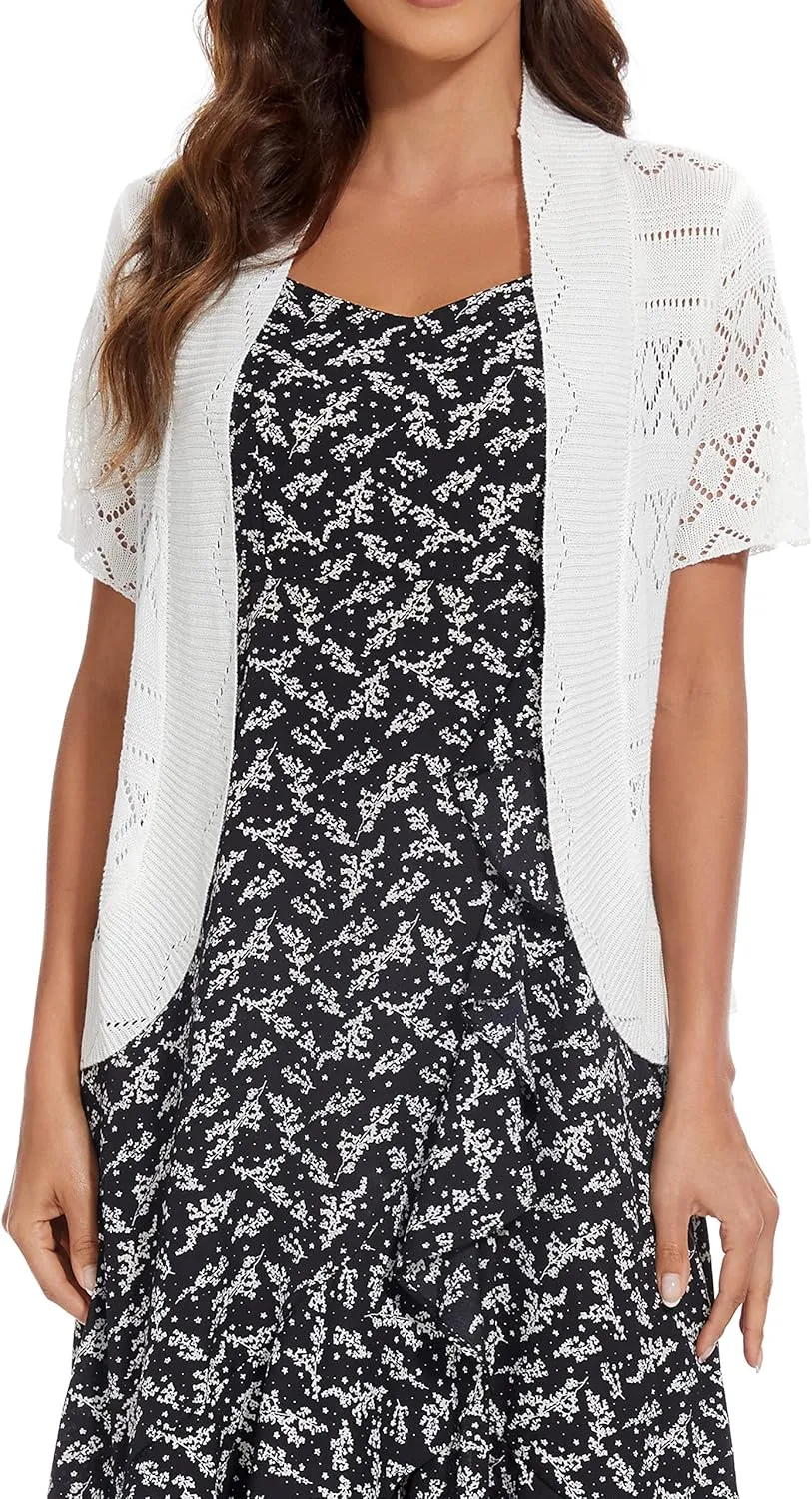 Women's Open Front Bolero Shrug Lightweight Knit Hollow Out Cropped Cardigan