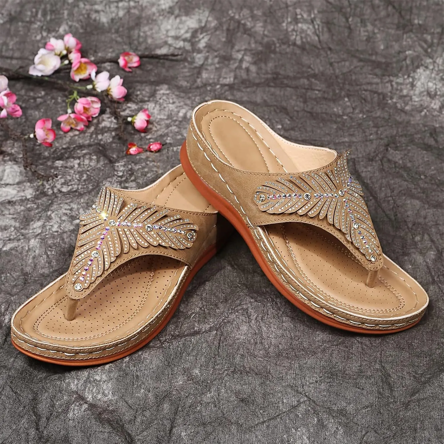 Womens Orthopedic Sandals Casual Clip Toe Flip Flops with Arch Support Breathable Dressy Wedge Sandals Shoes