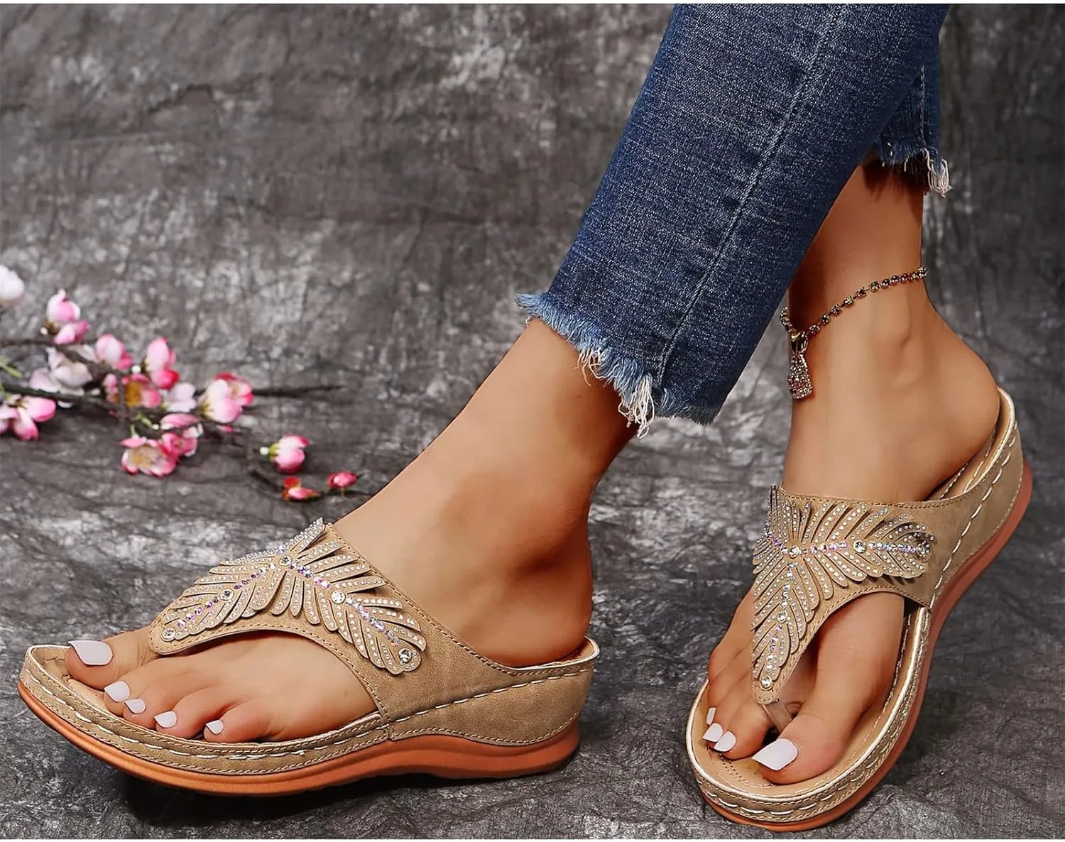 Womens Orthopedic Sandals Casual Clip Toe Flip Flops with Arch Support Breathable Dressy Wedge Sandals Shoes