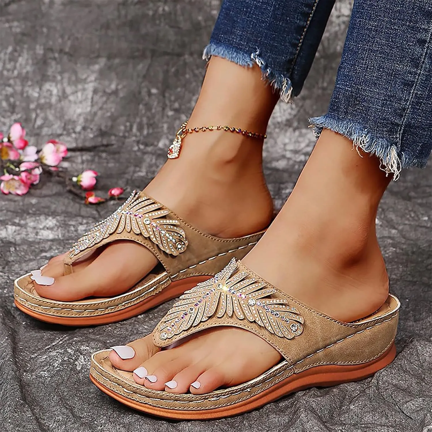 Womens Orthopedic Sandals Casual Clip Toe Flip Flops with Arch Support Breathable Dressy Wedge Sandals Shoes