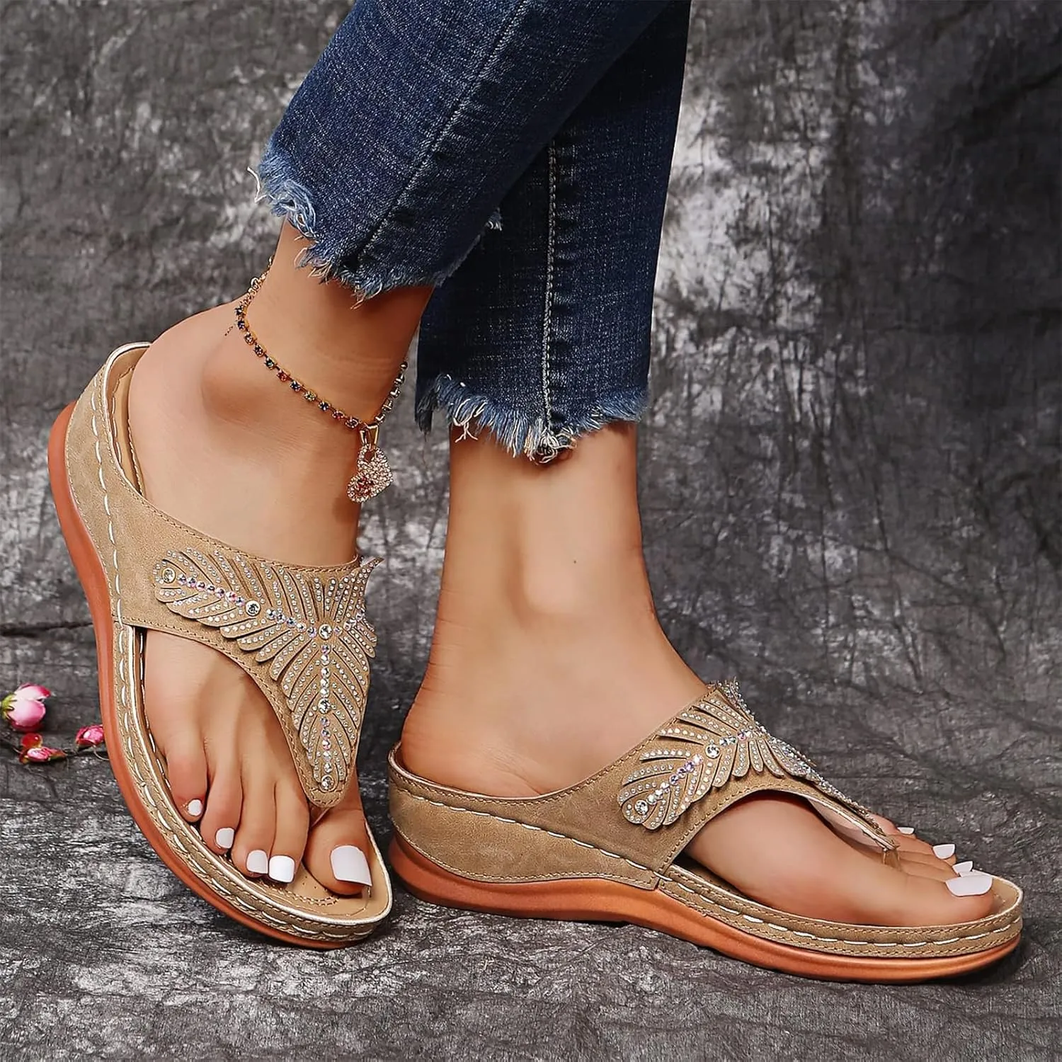 Womens Orthopedic Sandals Casual Clip Toe Flip Flops with Arch Support Breathable Dressy Wedge Sandals Shoes