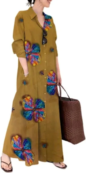 Women's Plain Buiness Casual Dress Elegant Plus Size Robe Solid Color Summer Kaftan