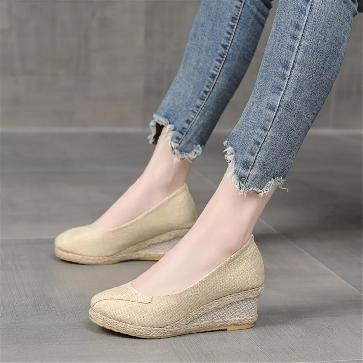 Womens Platform Espadrilles Wedge Slip On Closed Round Toe Sandals Casual Dressy Summer Platform Shoes Wedge Pumps Shoes