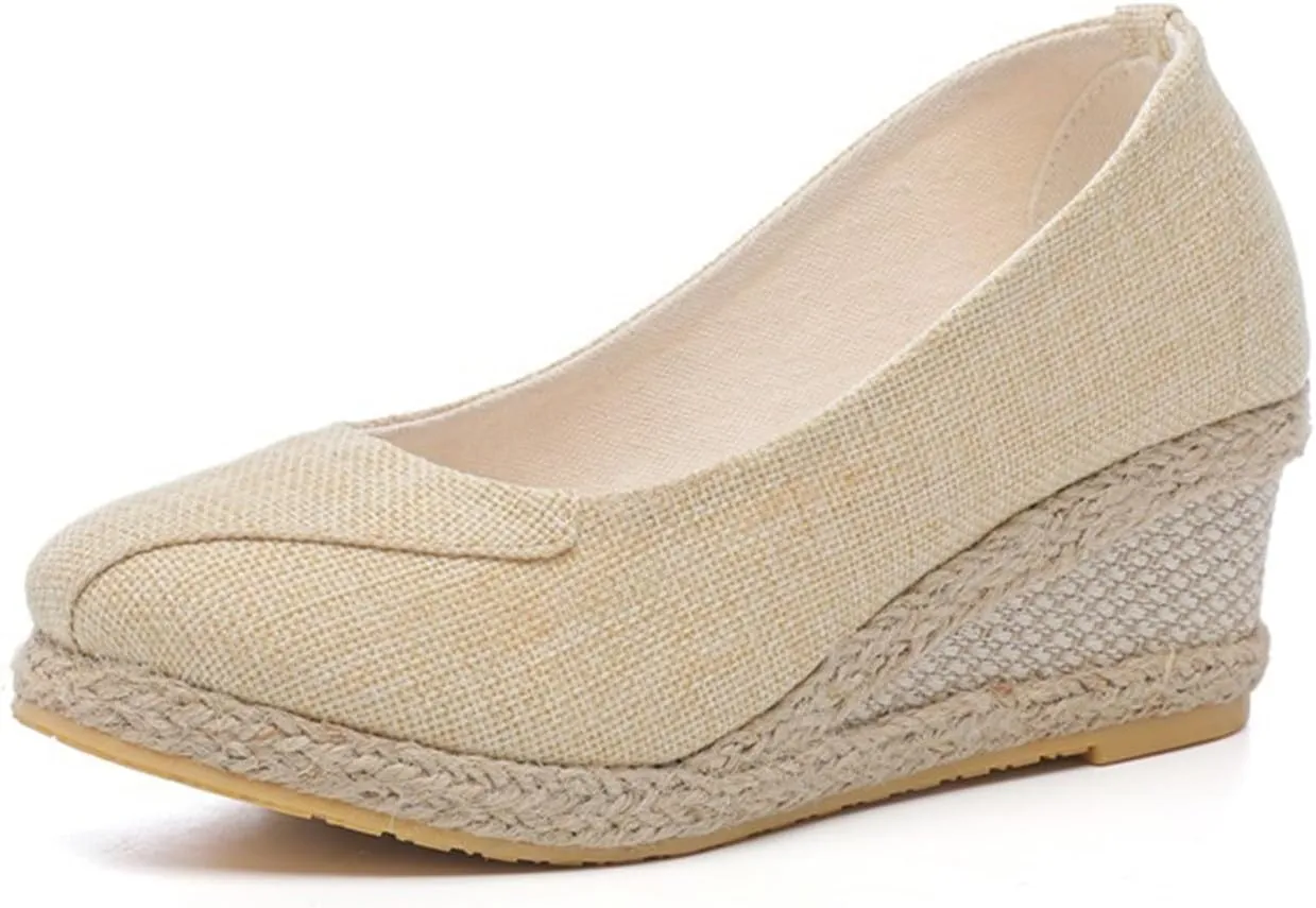 Womens Platform Espadrilles Wedge Slip On Closed Round Toe Sandals Casual Dressy Summer Platform Shoes Wedge Pumps Shoes