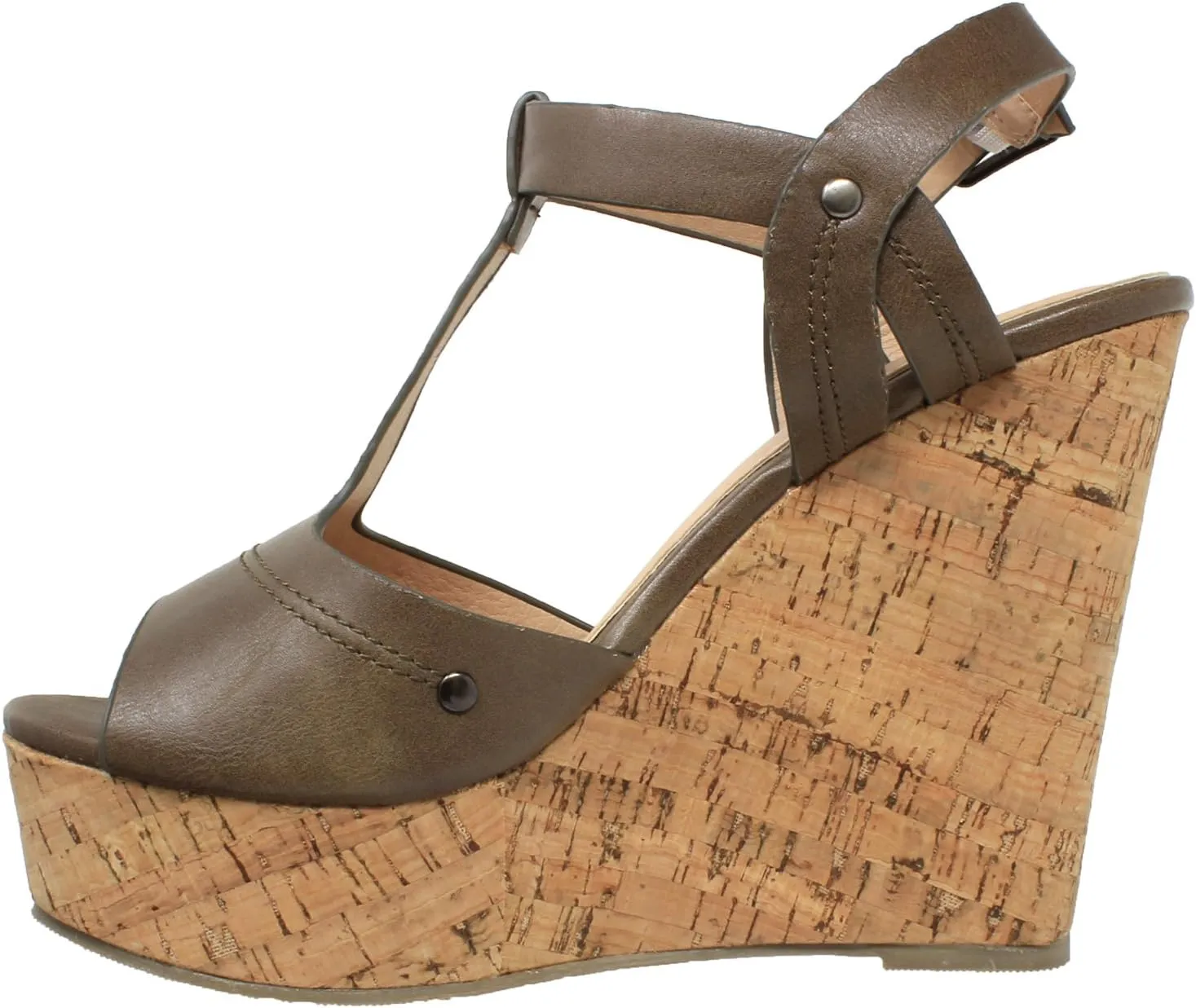 Womens Platform Sandals Open Toe Cork Wrapped T-Strap Wedges