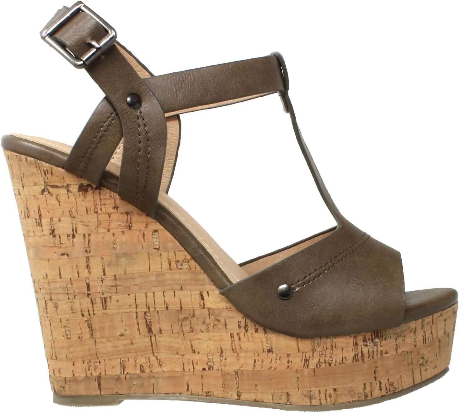 Womens Platform Sandals Open Toe Cork Wrapped T-Strap Wedges