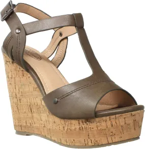 Womens Platform Sandals Open Toe Cork Wrapped T-Strap Wedges