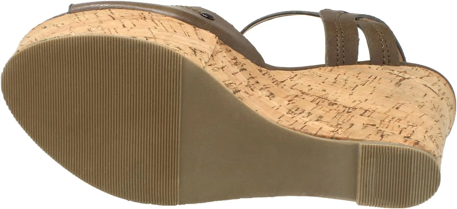 Womens Platform Sandals Open Toe Cork Wrapped T-Strap Wedges