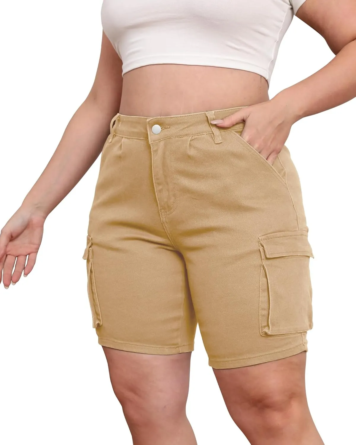 Womens Plus Size Jean Shorts Stretchy Cargo Bermuda Shorts High Waisted Y2k Denim Shorts
