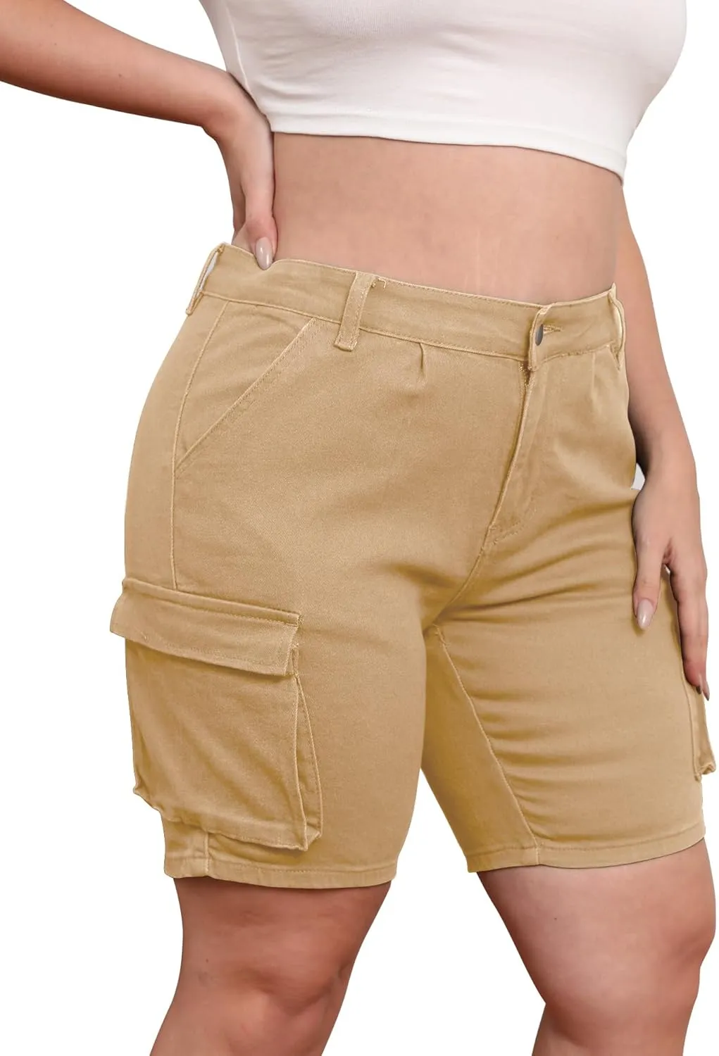 Womens Plus Size Jean Shorts Stretchy Cargo Bermuda Shorts High Waisted Y2k Denim Shorts