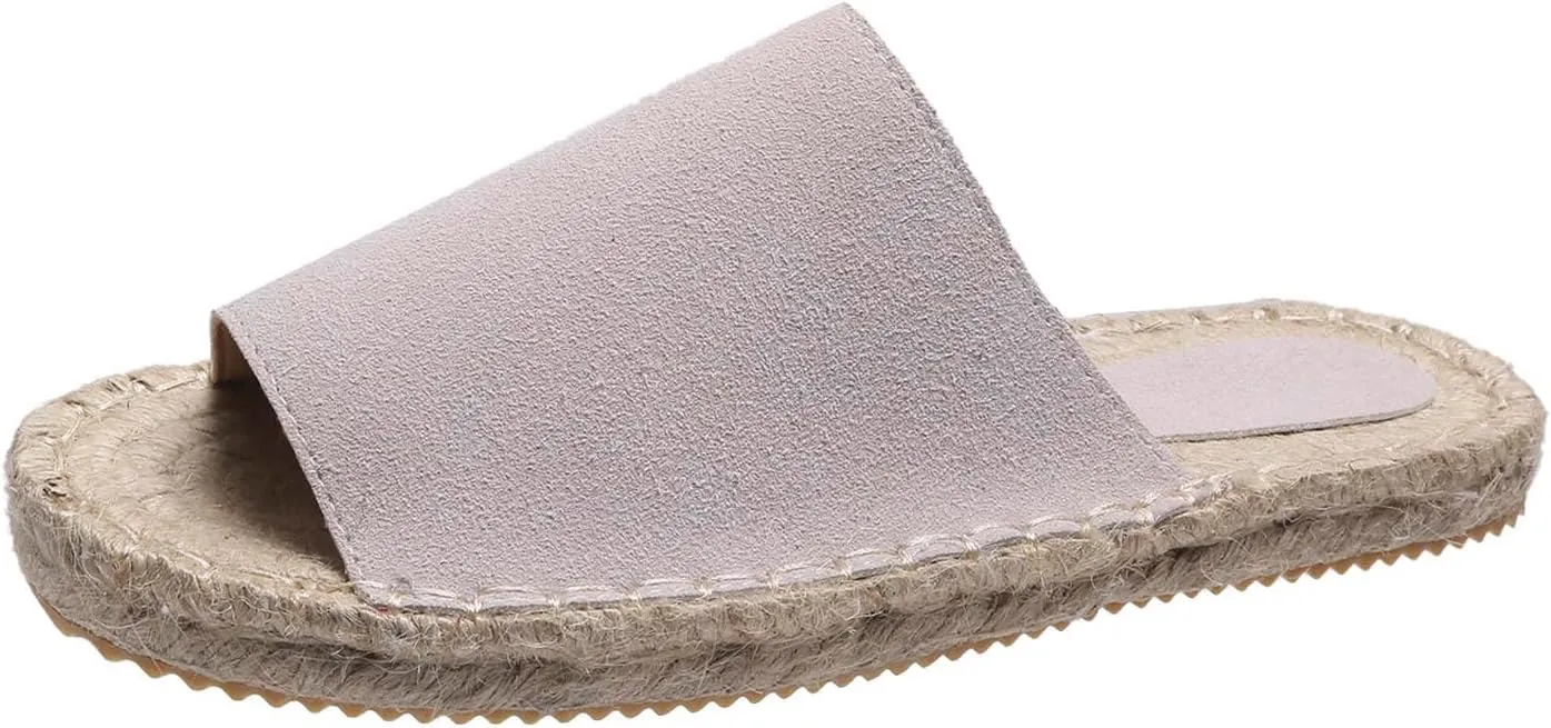 Womens Raffia Sandals Straw Woven Flats Flip Flops Basic Plain Slippers Slip On Sandal Comfy Beach Slides for Summer