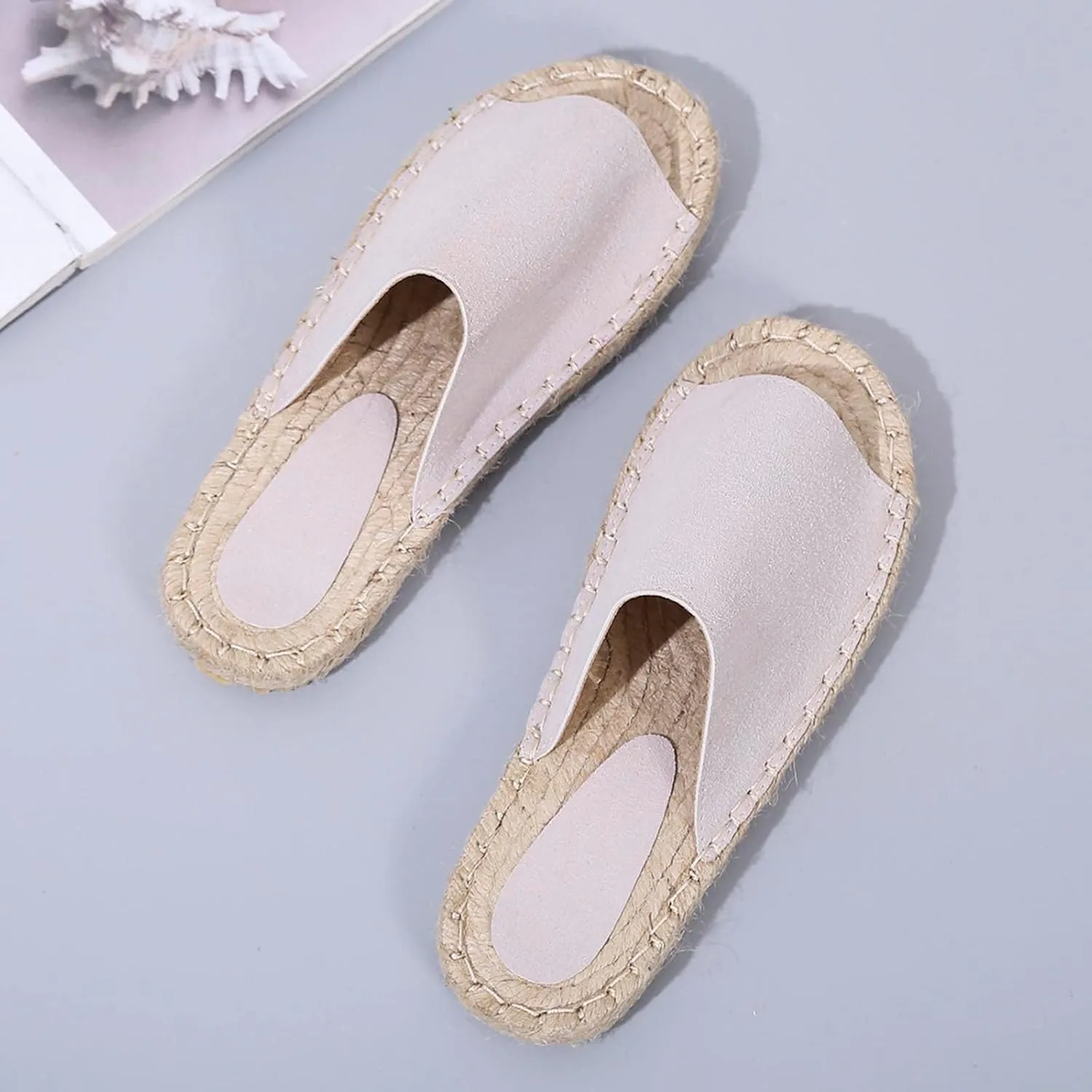 Womens Raffia Sandals Straw Woven Flats Flip Flops Basic Plain Slippers Slip On Sandal Comfy Beach Slides for Summer