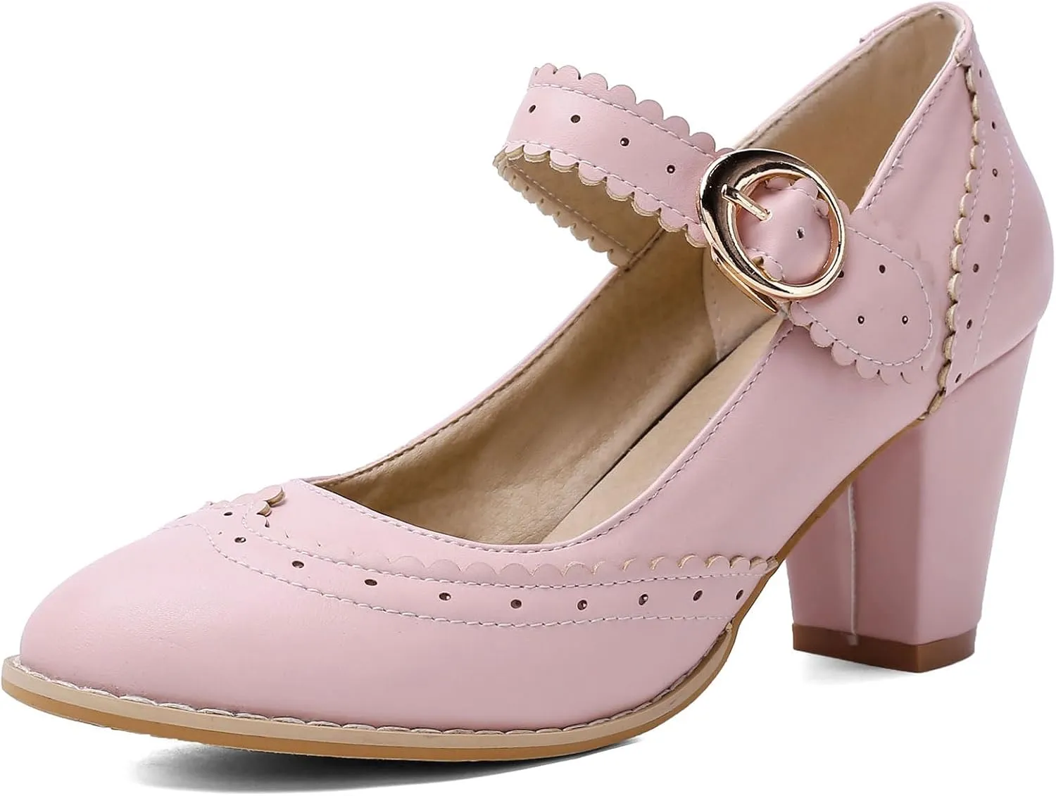 Womens Rockabilly Shoes Mary Jane Block High Heel Closed Toe Pumps Wingtip Vintage Dress Shoes
