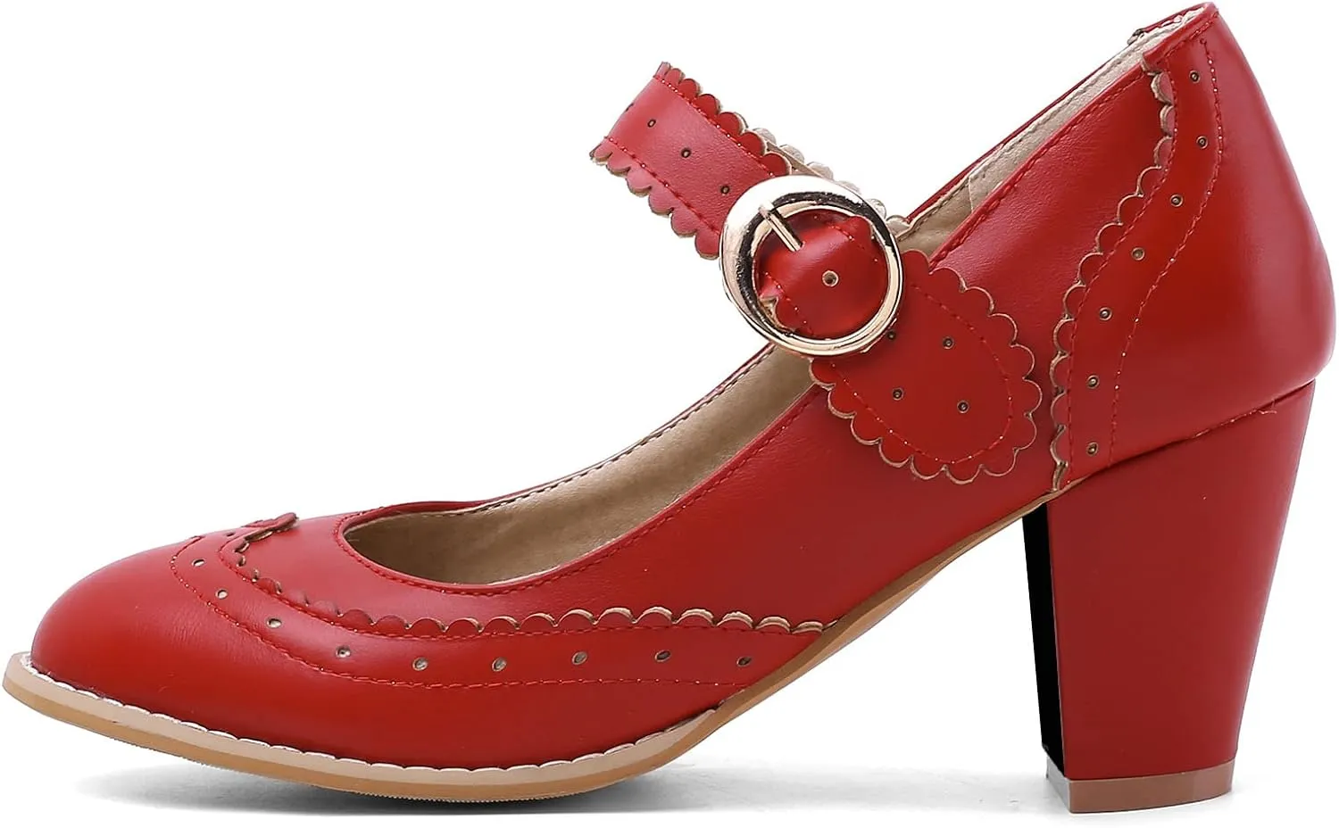 Womens Rockabilly Shoes Mary Jane Block High Heel Closed Toe Pumps Wingtip Vintage Dress Shoes