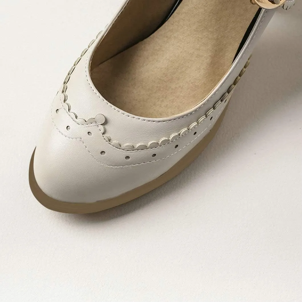 Womens Rockabilly Shoes Mary Jane Block High Heel Closed Toe Pumps Wingtip Vintage Dress Shoes