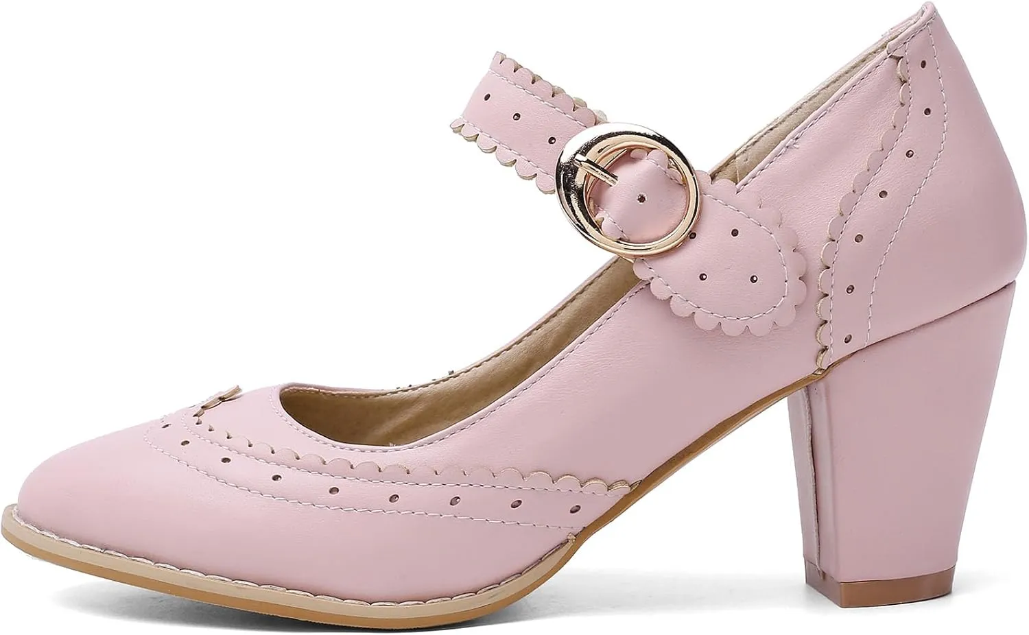 Womens Rockabilly Shoes Mary Jane Block High Heel Closed Toe Pumps Wingtip Vintage Dress Shoes