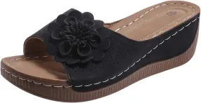 Womens Sandals Block Heel Fish Mouth Flowers Comfortable Hollow Out Open Toe Breathable Adjustable Strappy Shoes
