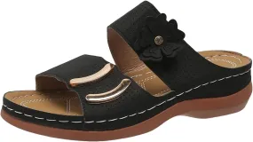 Womens Sandals Dressy Summer Open Toe Thick Sole Slippers Casual Comfortable Walking Arch Support Flat Sandals