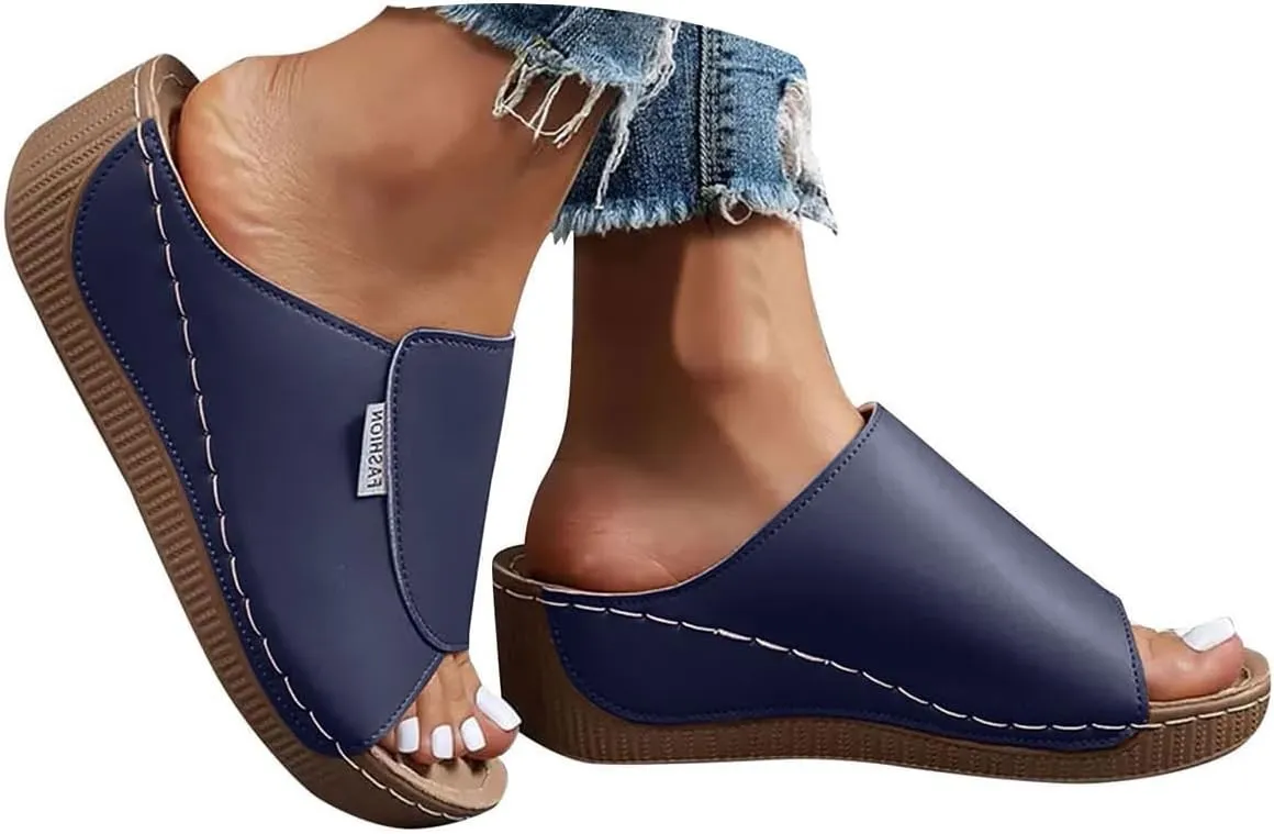 Womens Sandals Orthopedic Dressy Summer Platform Comfy Flip Wedge Sandals with Arch Support Walking Slip On Slides