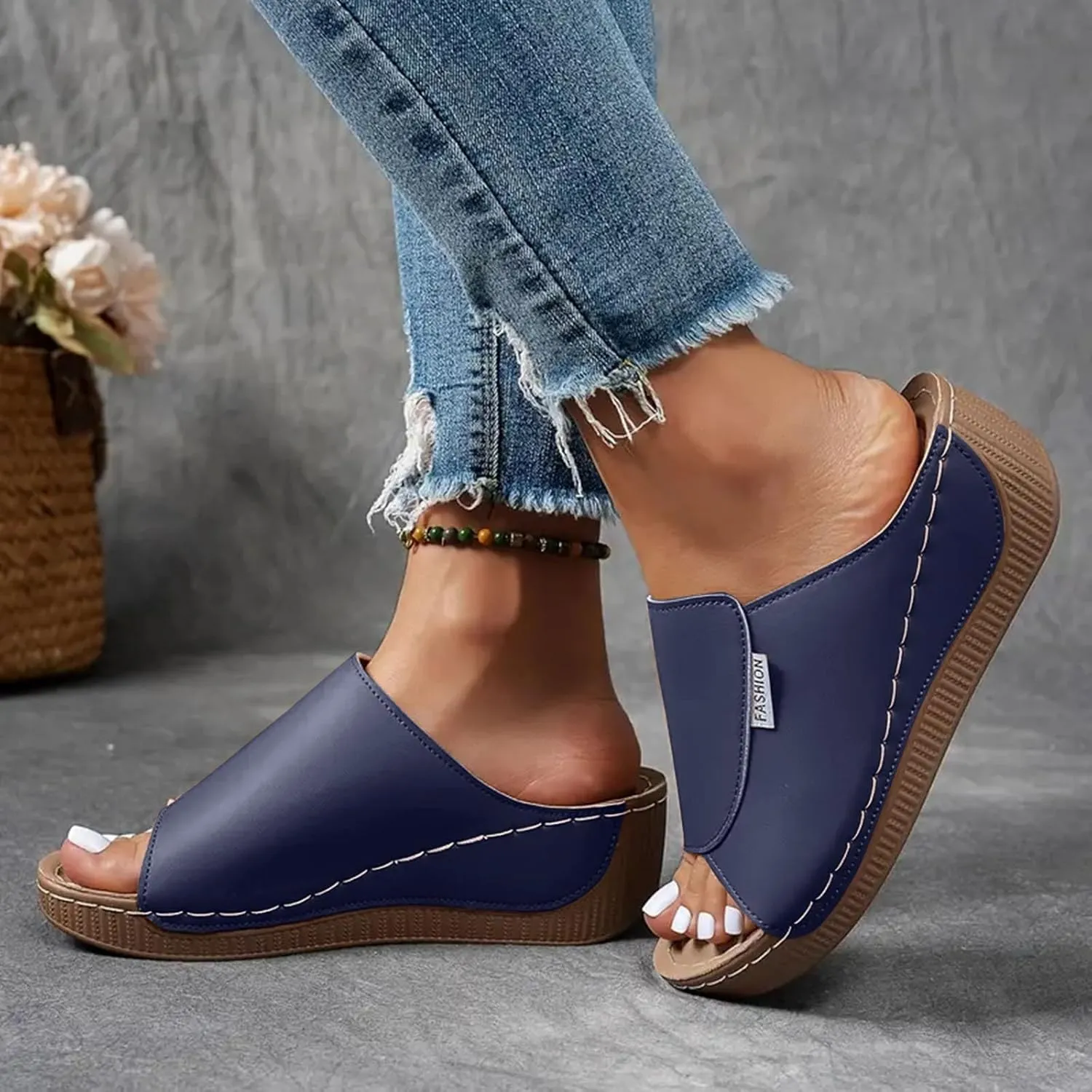 Womens Sandals Orthopedic Dressy Summer Platform Comfy Flip Wedge Sandals with Arch Support Walking Slip On Slides