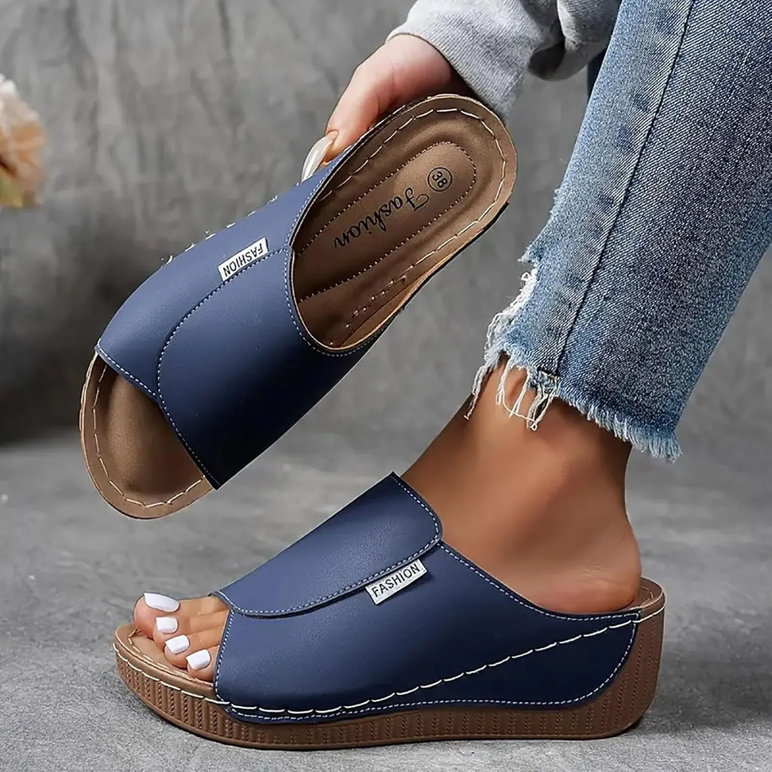 Womens Sandals Orthopedic Dressy Summer Platform Comfy Flip Wedge Sandals with Arch Support Walking Slip On Slides