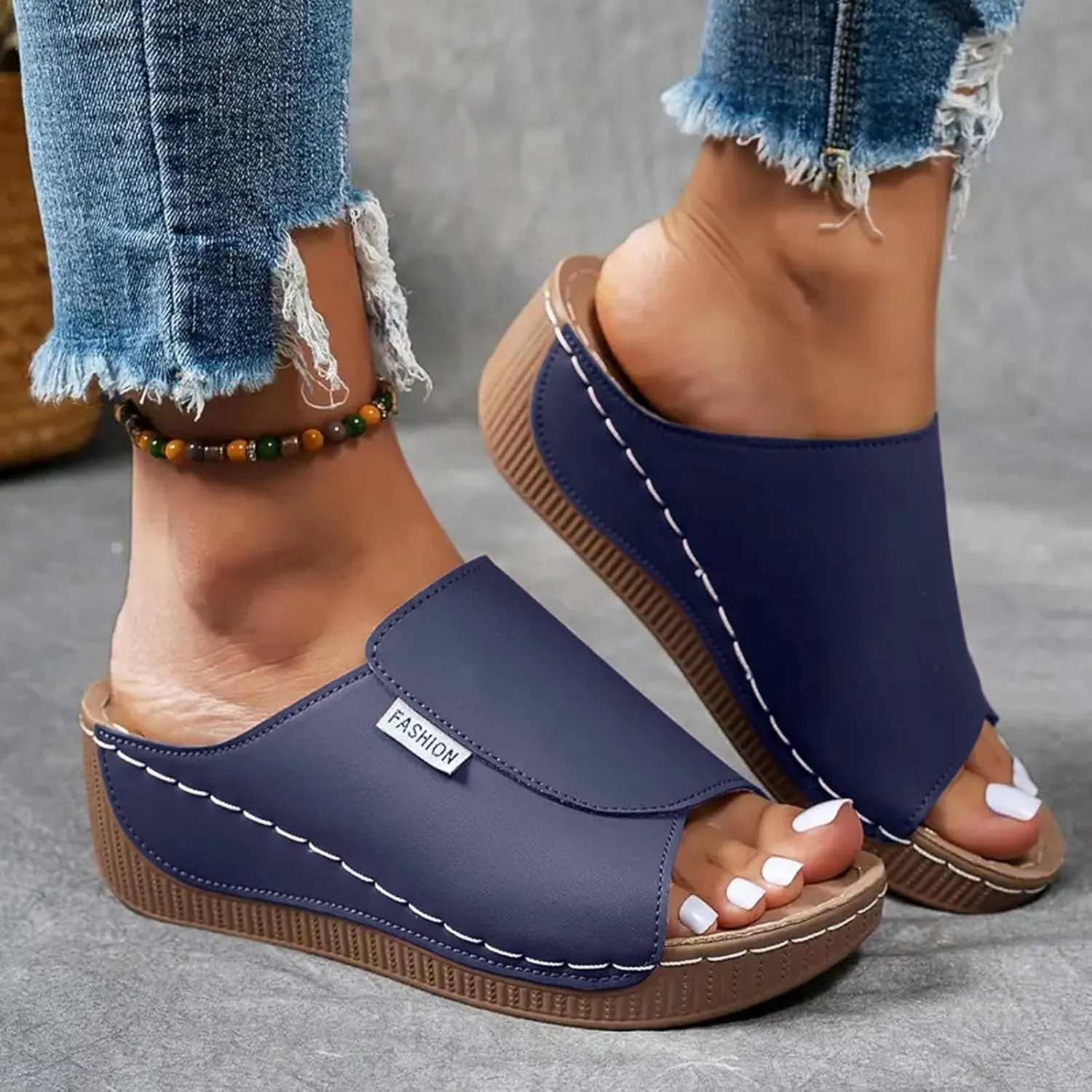Womens Sandals Orthopedic Dressy Summer Platform Comfy Flip Wedge Sandals with Arch Support Walking Slip On Slides