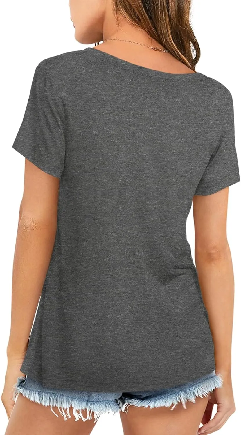 Womens Short Sleeve T Shirts Crewneck Summer Trendy Solid Basic Tee Tops Casual Summer Loose Fit Shirts
