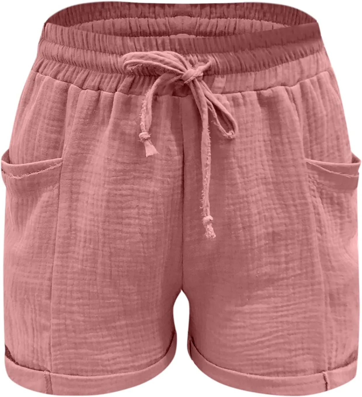 Womens Shorts for Summer Casual Linen Shorts Drawstring Elastic Waist Shorts with Pockets Comfy Bermuda Shorts Workout Shorts