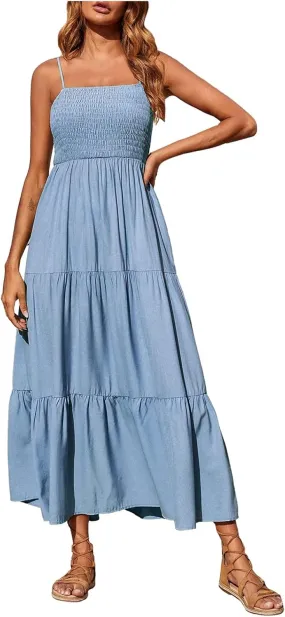Womens Sleeveless Strapless Slip Dresses Dresses Sun Dresses for Women Beach Hawaiian Pleated Maxi Long Dresses