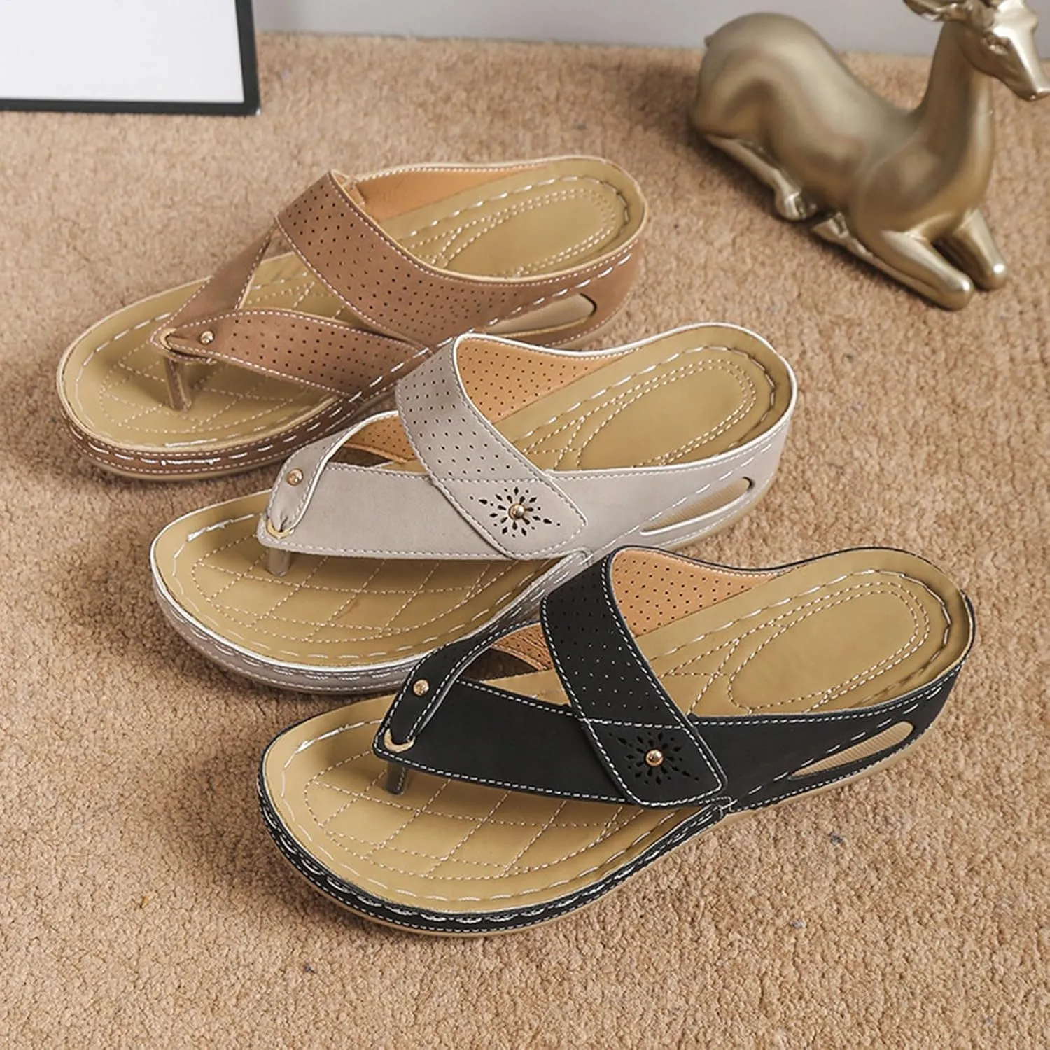 Women's Slippers Summer Clip Toe Orthopedic Wedge Heel Lightweight Flip Flops Wear Beach Womens Wool Slippers