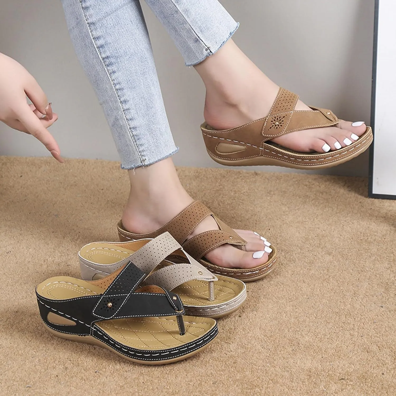 Women's Slippers Summer Clip Toe Orthopedic Wedge Heel Lightweight Flip Flops Wear Beach Womens Wool Slippers