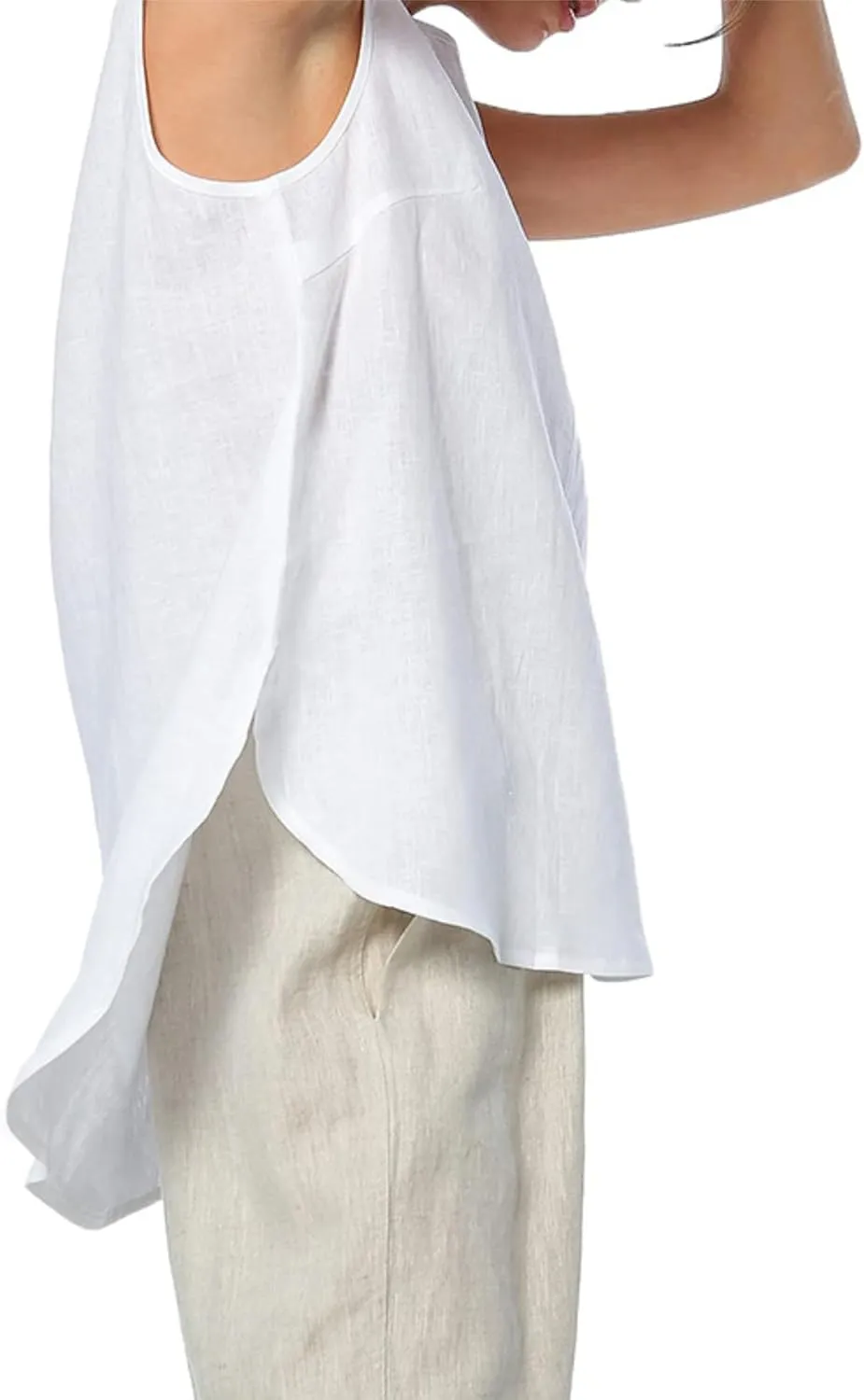 Womens Summer Casual Natural Linen Sleeveless Tank Tops Basic Lightweight Crewneck Blouse Shirts Layering Tee