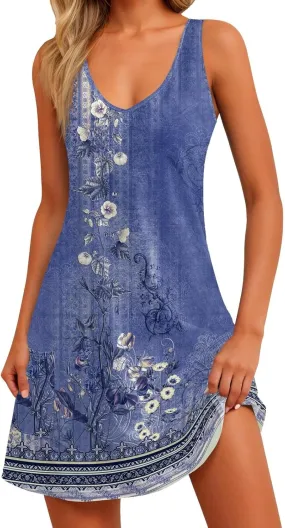 Womens Summer Dresses 2025 Casual V Neck Sleeveless Sundresses Flowy Beach Boho Tank Dress with Pockets