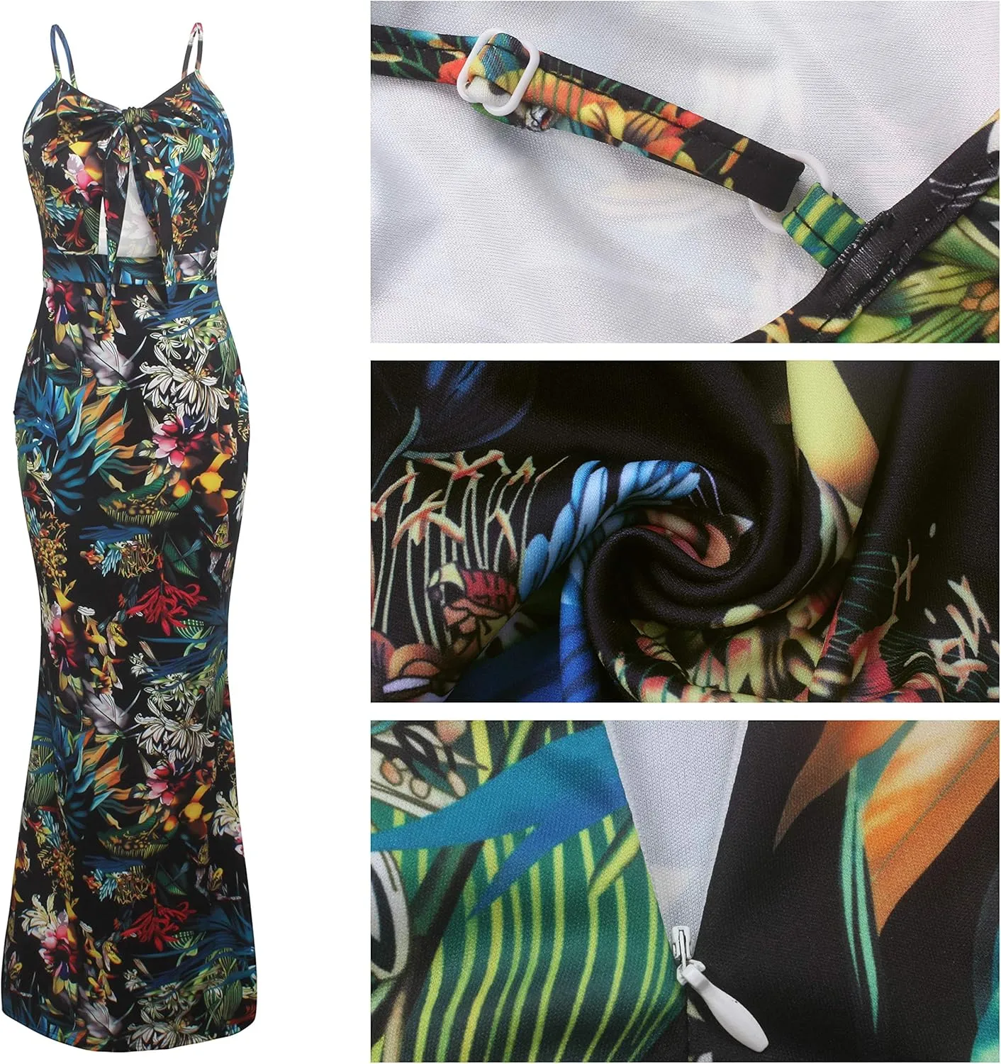 Women's Summer Floral Spaghetti Strap Long Maxi Dresses Low-Cut Bohemian Beach Sundress