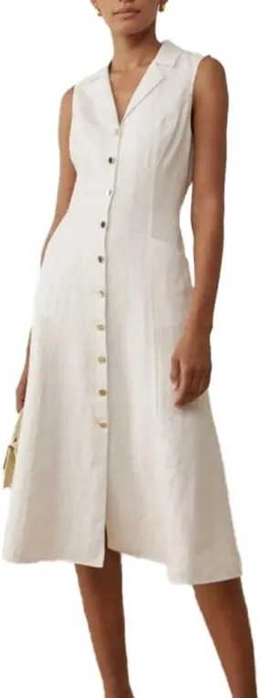 Women's Summer Sleeveless Dress 2023 Casual Lapel Button Down A Line Midi Dresses with Pockets