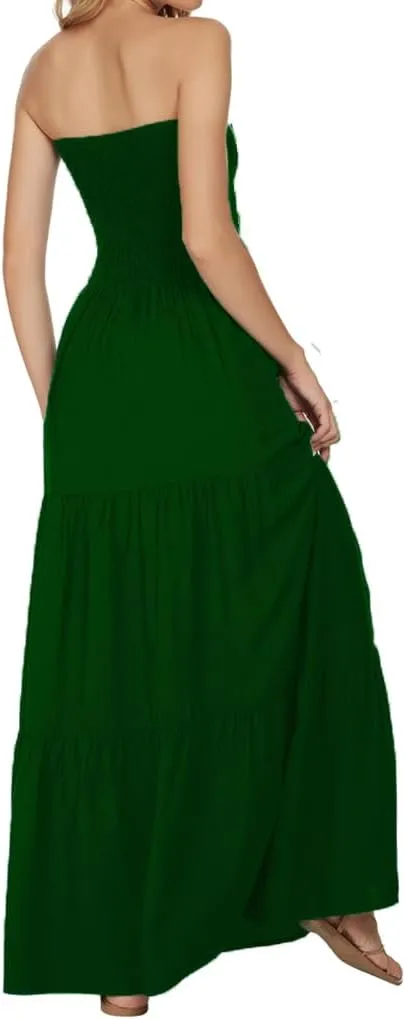 Women's Summer Strapless Tube Top Maxi Dresses Off Shoulder Boho Beach Long Dress
