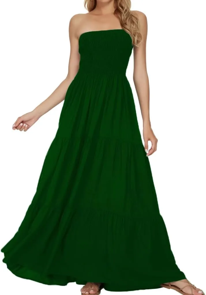 Women's Summer Strapless Tube Top Maxi Dresses Off Shoulder Boho Beach Long Dress