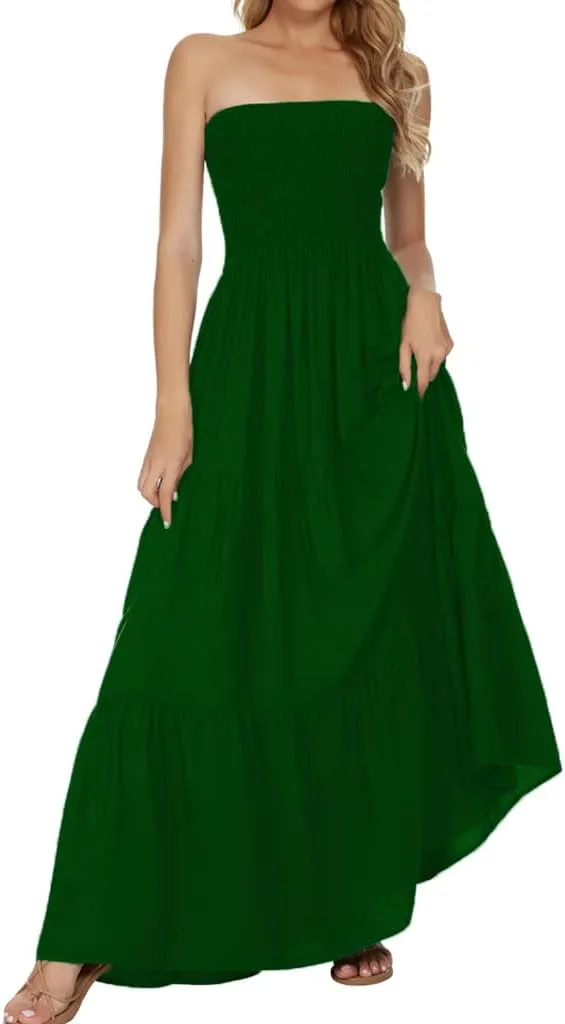 Women's Summer Strapless Tube Top Maxi Dresses Off Shoulder Boho Beach Long Dress